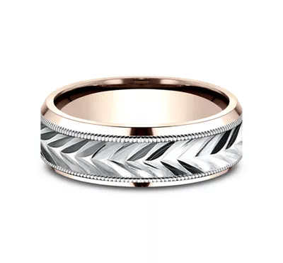 Etched Grain Beveled Edge Comfort-Fit Band (7mm)