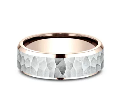 Hammered Bevel Two-Tone Comfort-Fit Band (7mm)