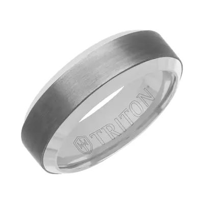 Brushed Tantalum With Beveled Edge Gold Band (7mm)