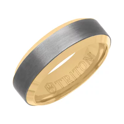 Brushed Tantalum With Beveled Edge Gold Band (7mm)