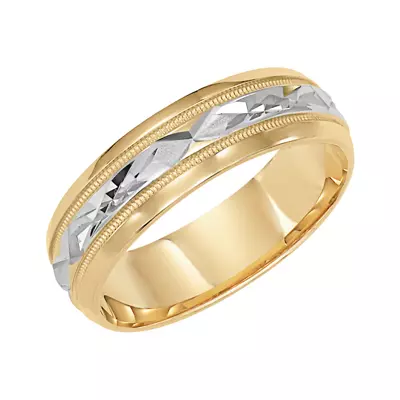 Two-Tone Bevel Edge Cut Design Wedding Band (6mm)
