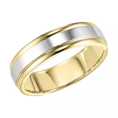 Two-Tone Polished Rounded Edge Flat Wedding Band (6mm)
