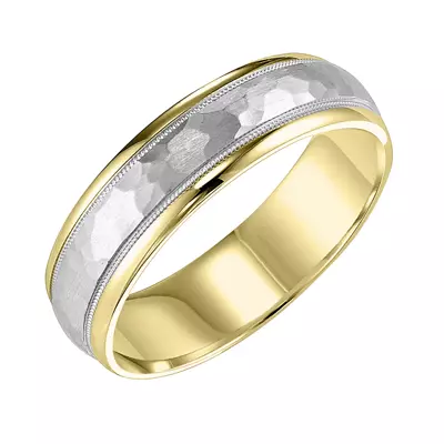 Hammered Finish Two-Tone Wedding Band (7mm)