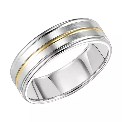 Two-Tone Grooved Center Brushed Finish Wedding Band (7mm)