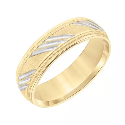 Low Dome Carved Stripe Milgrain Brushed Band (6.5mm)