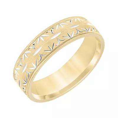 Two-Tone Carved Geometric And Milgrain Band (6mm)