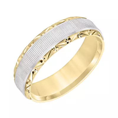 Two-Tone Ridged Band With Carved Geomtric Edges (6mm)