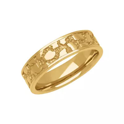 Gold Nugget Textured Design with Flat Edge Band (6mm)