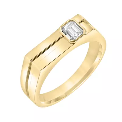 Grooved Asymmetrical Emerald-Cut Lab Diamond Band (3.5mm)
