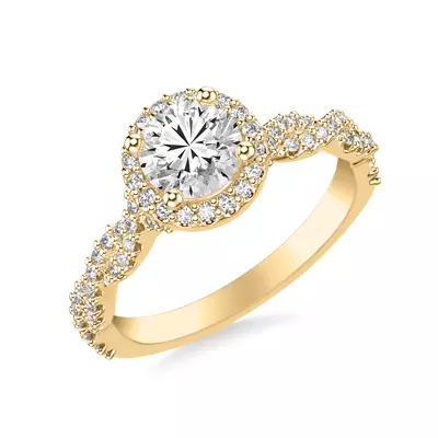 Elsa Halo with Twisted Pavé Band Engagement Ring