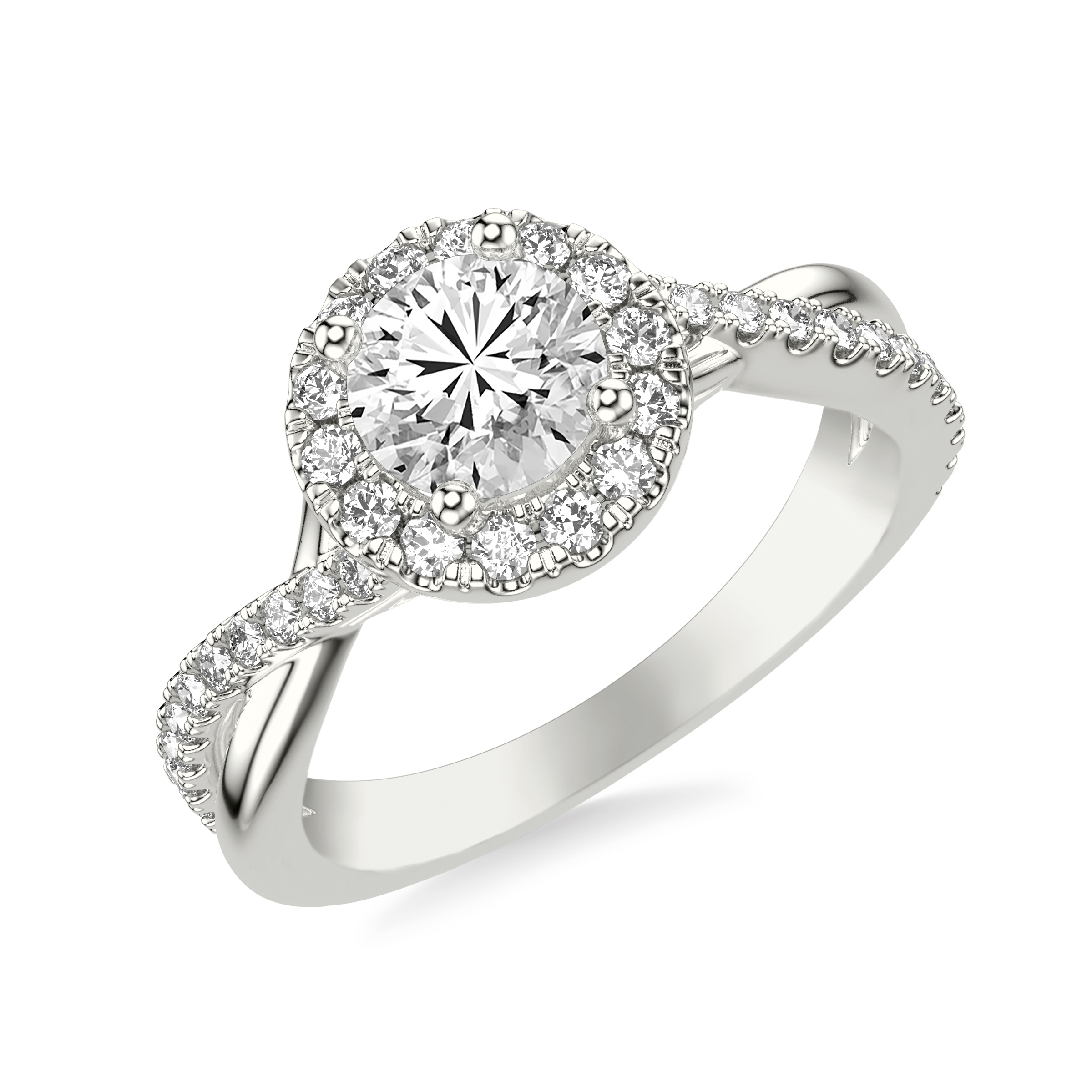 Lexie Contemporary Twist Halo Engagement Ring