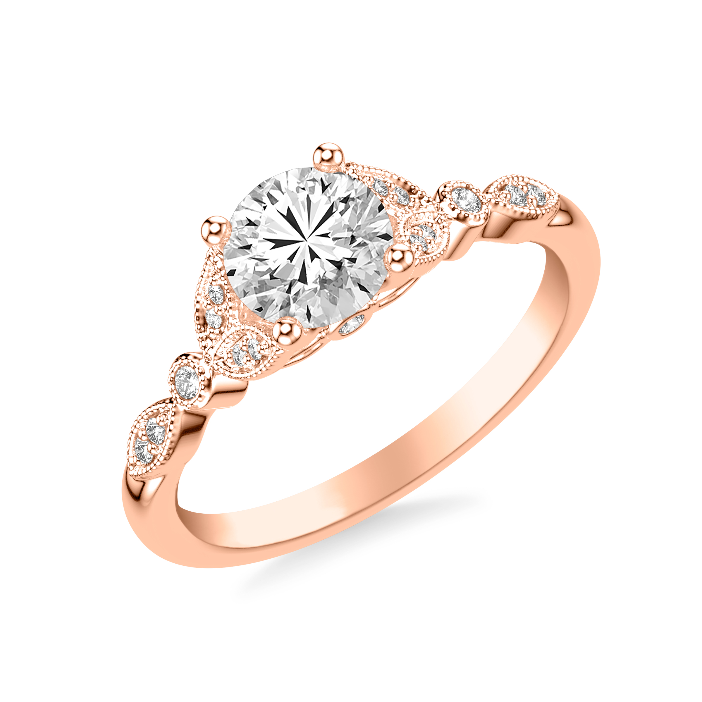 Kelly Milgrain Leaf Diamond Engagement Ring