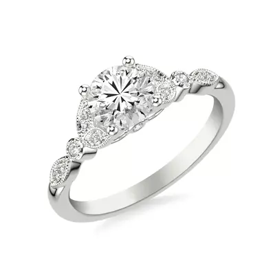 Kelly Milgrain Leaf Diamond Engagement Ring