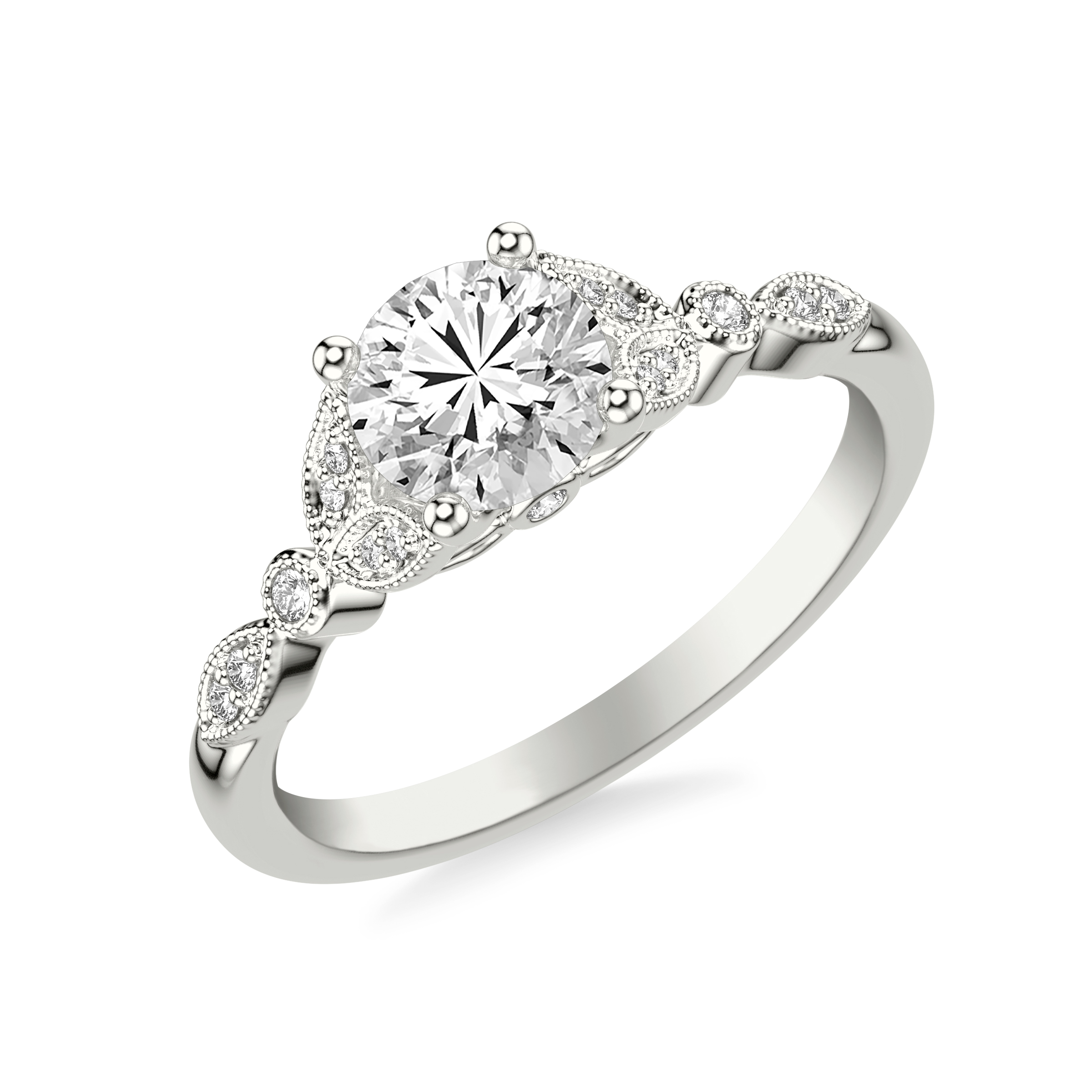 Kelly Milgrain Leaf Diamond Engagement Ring