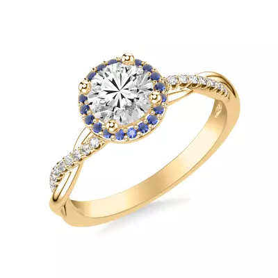 Leighton Diamond Twist And Sapphire Halo Engagement Ring