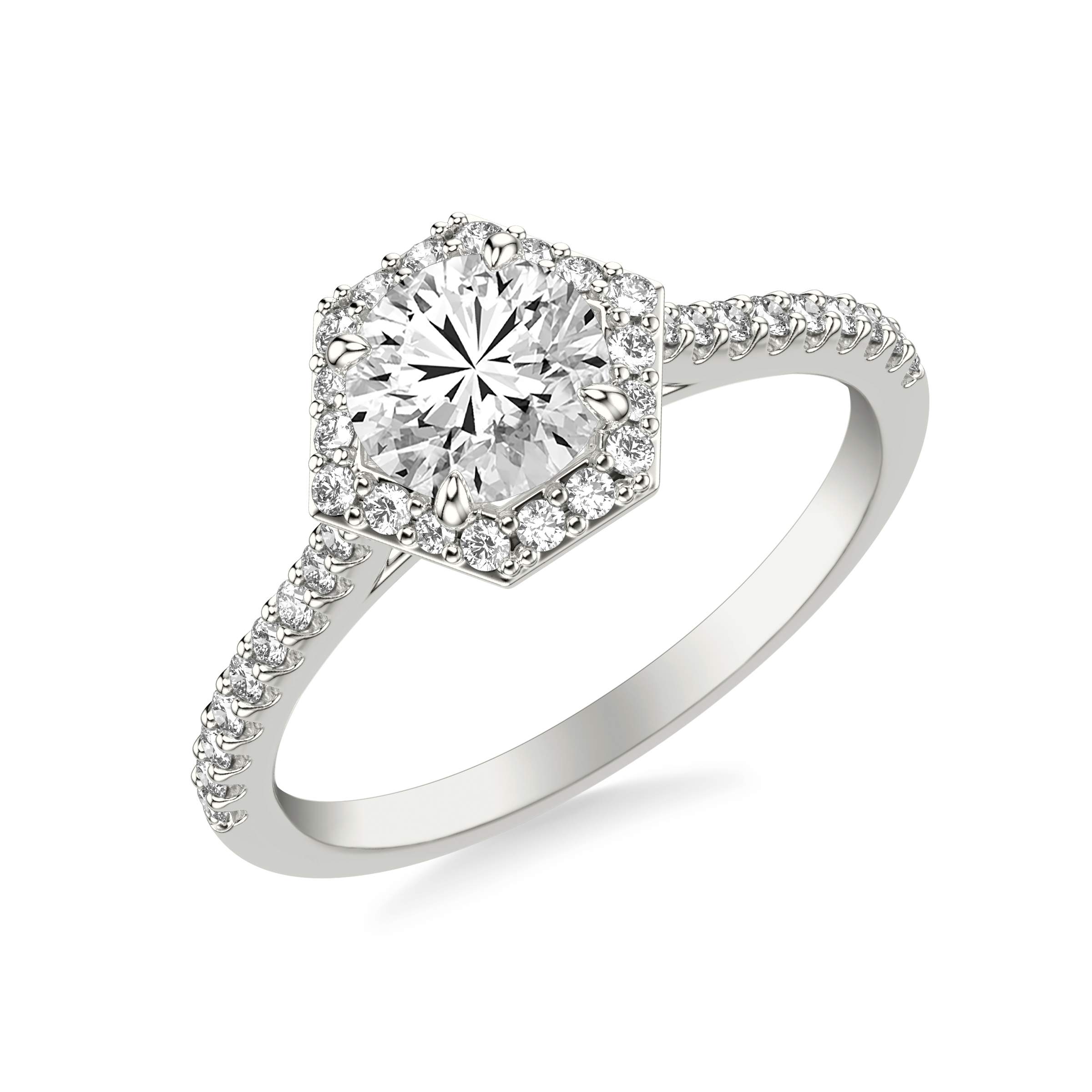 Tiana Hexagonal Diamond Halo Engagement Ring
