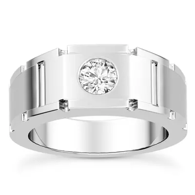 Flush-Set Solitaire Diamond Grooved Band (5mm)