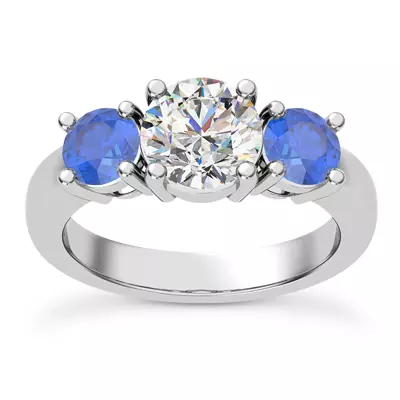 Mavrica Round Sapphire Three-Stone Engagement Ring