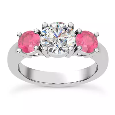 Mavrica Round Pink Sapphire Three-Stone Engagement Ring