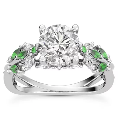Butterfly And Bee Vine Twist Lab Emerald Engagement Ring
