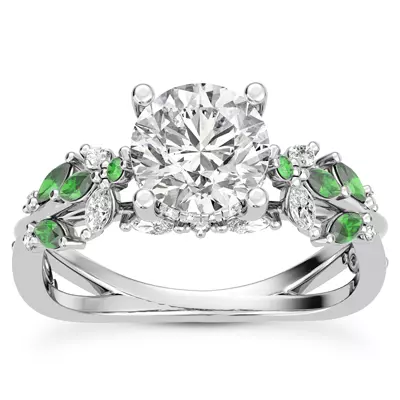 Butterfly And Bee Vine Twist Emerald Engagement Ring