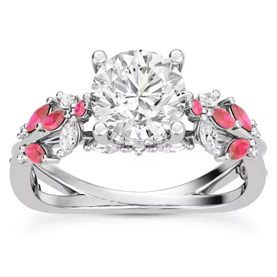Butterfly And Bee Vine Twist Lab Ruby Engagement Ring