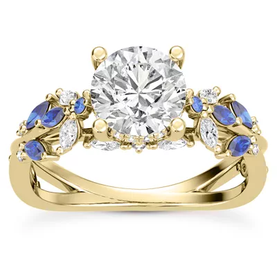 Butterfly And Bee Vine Twist Lab Sapphire Engagement Ring