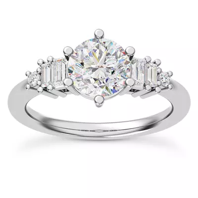 Tia Graduated Baguette And Round Diamond Engagement Ring