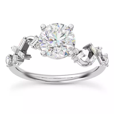 Myra Round And Baguette Winding Diamond Engagement Ring