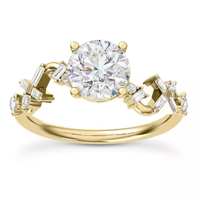 Myra Round And Baguette Winding Diamond Engagement Ring