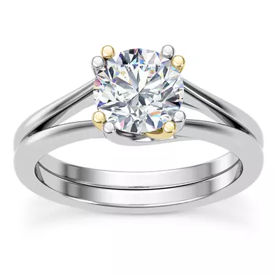 Tori Double Prong Mixed-Metal Hidden Halo Engagement Ring