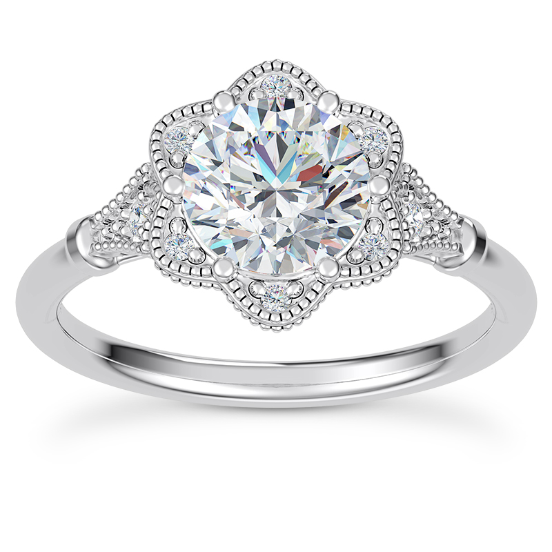 Solaris Floral Beaded Halo Engagement Ring