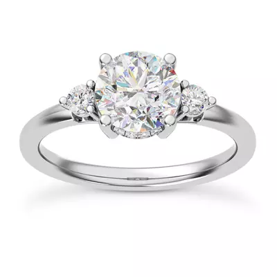 Stacy Petite Three-Stone Hidden Halo Engagement Ring
