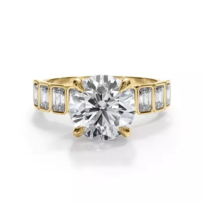 Bellora Lab Emerald-Cut Bezel Hidden Halo Engagement Ring