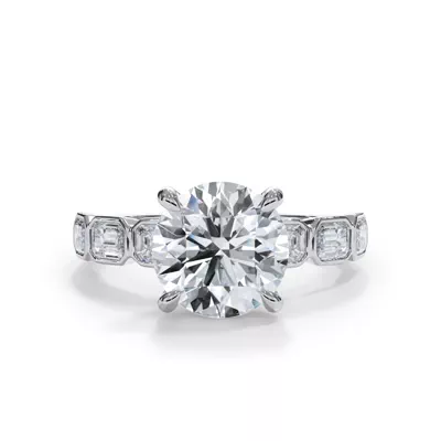 Bellora East-West Emerald-Cut Diamond Bezel Engagement Ring