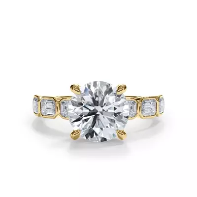 Bellora East-West Emerald-Cut Lab Bezel Engagement Ring