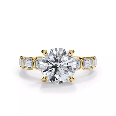 Bellora East-West Emerald-Cut Lab Bezel Engagement Ring