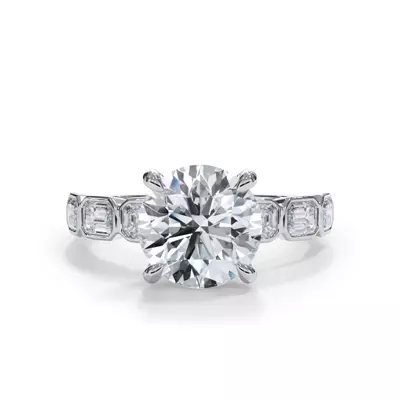 Bellora East-West Emerald-Cut Diamond Bezel Engagement Ring