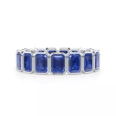 Sapphire Emerald-Cut Bezel Set Eternity Ring