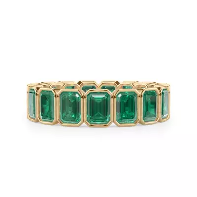 Vibrant Green Emerald-Cut Bezel Set Eternity Band