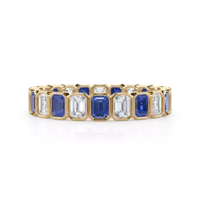 Sapphire and Lab Diamond Emerald-Cut Bezel Eternity Band