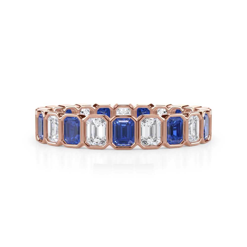 Sapphire and Lab Diamond Emerald-Cut Bezel Eternity Band