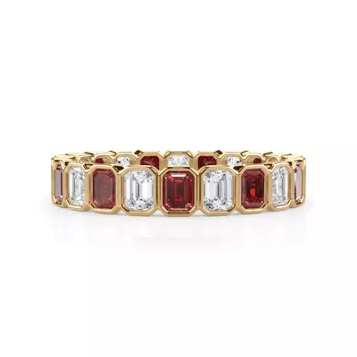 Ruby and Lab Diamond Emerald-Cut Bezel Eternity Band