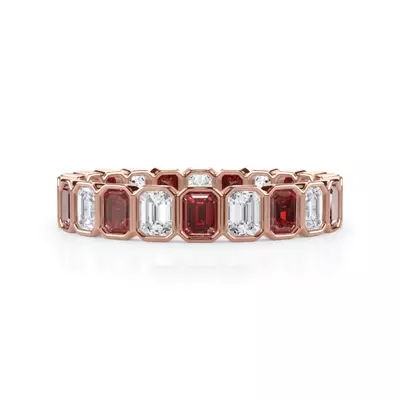 Ruby and Lab Diamond Emerald-Cut Bezel Eternity Band