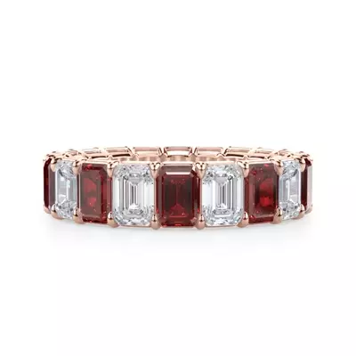 Classic Emerald-Cut Ruby and Diamond Eternity Ring