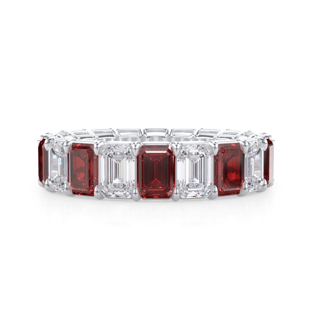 Classic Emerald-Cut Ruby and Lab Eternity Ring