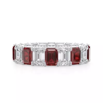 Classic Emerald-Cut Ruby and Diamond Eternity Ring