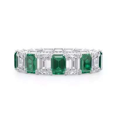 Classic Emerald-Cut Emerald and Lab Eternity Ring