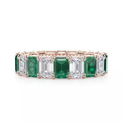 Classic Emerald-Cut Emerald and Lab Eternity Ring