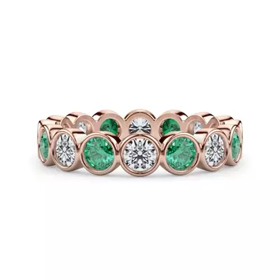 EmeraId and Diamond Bezel-Set Eternity Ring